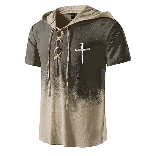 

Men's Unisex T shirt Tee 3D Print Color Block Graphic Prints Cross Hooded Street Daily Lace up Print Short Sleeve Tops Designer Basic Casual Big and Tall Brown