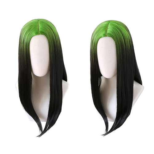 

Fashion 40cm Long Green Black Ombre Straight Wig Bad Guy Billie Synthetic Hair American Singer Party Wig For Women Cosplay