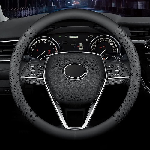 

Nappa Premium Leather car Steering Wheel Cover Non-Slip Breathable Universal 15 inches