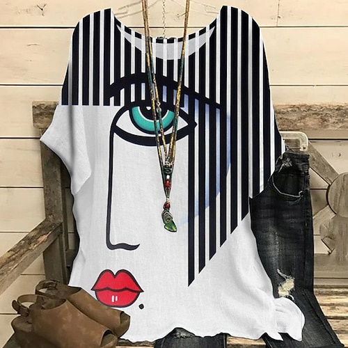 

Women's Plus Size Tops Blouse Shirt Abstract Print Short Sleeve Crewneck Streetwear Daily Vacation Polyester Spring Summer White Black