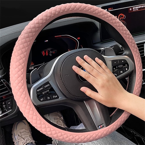 

Universal Fit Leatherette Dual Material Silicone Anti-Slip Ultimate Protection Flexible Black Steering Wheel Cover fits Most Cars SUVs Trucks and Vans