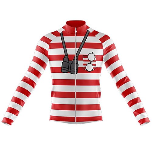 

21Grams Men's Cycling Jersey Long Sleeve Bike Top with 3 Rear Pockets Mountain Bike MTB Road Bike Cycling Breathable Quick Dry Moisture Wicking Reflective Strips Red Stripes Polyester Spandex Sports