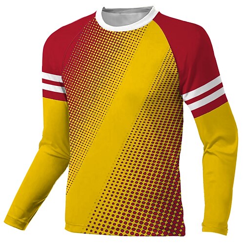 

Men's Downhill Jersey Long Sleeve Red Yellow Polka Dot Bike Breathable Quick Dry Polyester Spandex Sports Polka Dot Clothing Apparel / Stretchy