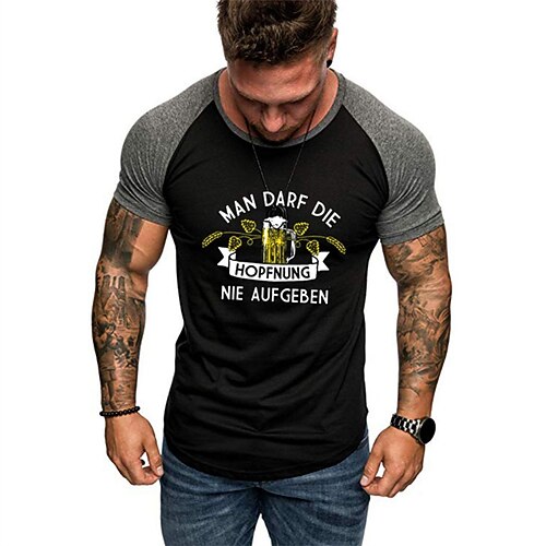 

Men's T shirt Tee Hot Stamping Graphic Letter Crew Neck Street Daily Patchwork Print Short Sleeve Tops Designer Casual Fashion Comfortable Black / Summer