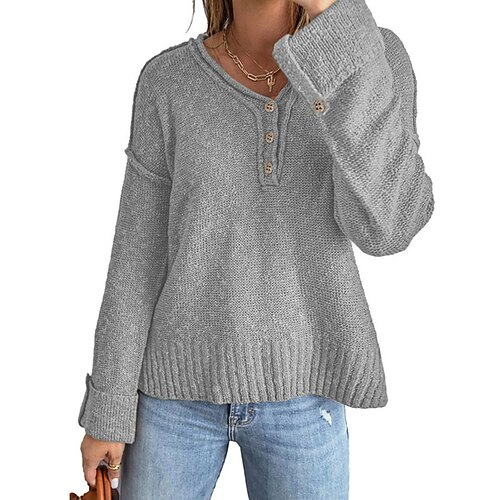 

pull femme pull pull crochet tricot tricoté bouton couleur pure col v élégant décontracté quotidien vacances automne hiver bleu clair 3xl