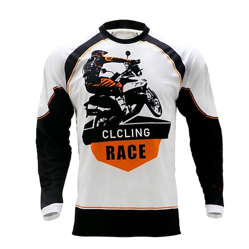 

21Grams Men's Downhill Jersey Long Sleeve White Graphic Bike Breathable Quick Dry Polyester Spandex Sports Graphic Clothing Apparel / Stretchy