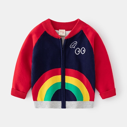 

Kids Girls' Coat Outerwear Rainbow Long Sleeve Coat School Active Adorable Navy Blue Winter Fall 2-8 Years