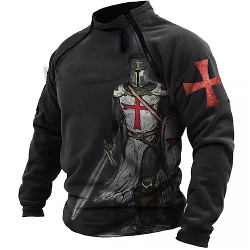 

Men's Unisex Sweatshirt Zip Hoodie Sweatshirt Pullover Black High Neck Knights Templar Graphic Prints Zipper Print Casual Daily Sports 3D Print Basic Casual Big and Tall Spring Fall Clothing