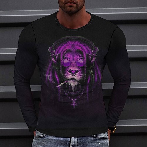 

Men's T shirt Tee Tee Graphic Round Neck Green Blue Gray Purple Yellow Long Sleeve 3D Print Casual Daily Print Tops Fashion Designer Comfortable Big and Tall