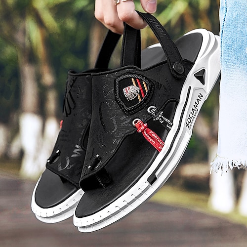 

Men's Sandals Sports Sandals Beach Daily Nappa Leather Breathable Non-slipping Wear Proof Black Grey Black Gray Summer