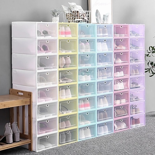 

Transparent Shoe Box Shoes Organizers Plastic Thickened Foldable Dustproof Storage Box Stackable Combined Shoe Cabinet