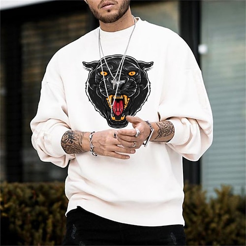 

Men's Pullover Full Zip Hoodie Solid Color Animal Print Sports Outdoor Daily Sports Hot Stamping Basic Casual Hoodies Sweatshirts White