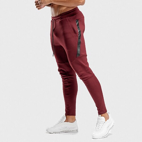 

Men's Joggers Sweatpants Patchwork Drawstring Bottoms Athletic Athleisure Winter Cotton Breathable Quick Dry Moisture Wicking Fitness Running Jogging Sportswear Activewear Color Block Black Wine Army