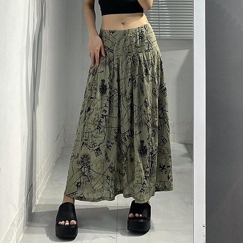 

Women's Fashion Streetwear Swing Skirts Daily Date Graphic Green S M L
