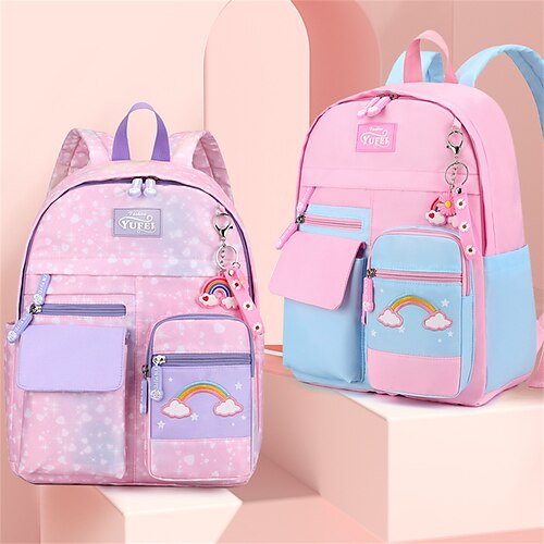 

School Backpack Bookbag Cartoon Kawii Multicolor for Student Girls Water Resistant Wear-Resistant Breathable Nylon School Bag Back Pack Satchel 18 inch