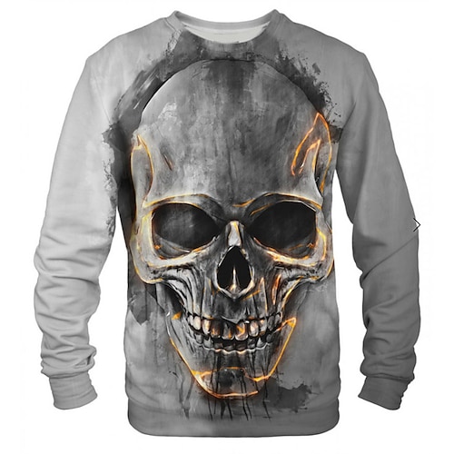 

Men's Unisex Sweatshirt Skull Graphic Prints Print Outdoor Street Daily 3D Print Basic Sports Hoodies Sweatshirts Long Sleeve Gray
