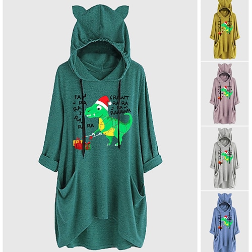 

Inspired by Animal Cat Ear Dinosaur Hoodie Sweatshirt Oversized Hoodie Animal Graphic Hoodie For Women's Girls' Adults' Hot Stamping Spandex Homecoming Vacation