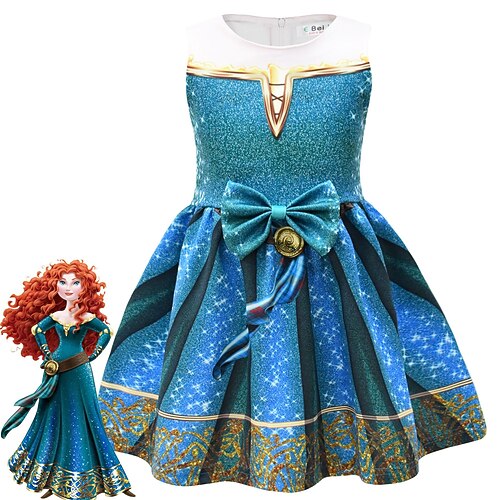 

Kids Little Girls' Dress Graphic A Line Dress Party Blue Asymmetrical Sleeveless Costume Dresses Spring Summer Regular Fit 2-8 Years