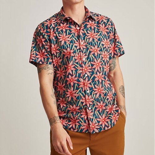 

Men's Shirt 3D Print Floral Turndown Street Casual Button-Down Print Short Sleeve Tops Casual Fashion Breathable Red / Summer