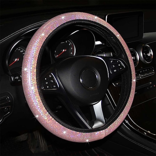 

Starfire housse de volant de voiture universelle 38mm faux cuir strass imitation diamant anti-dérapant rose couverture de volant pour les filles