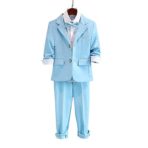 

3 Pieces Kids Boys Suit & Blazer Shirt & Pants Clothing Set Outfit Solid Color Long Sleeve Cotton Set Party Fashion Preppy Style Winter Fall 3-13 Years Blue