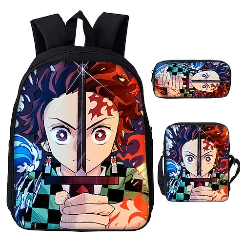 

3d Ghost Slayer's Blade Schoolbag Kitchen Gate Tanjiro Backpack Student Cartoon Backpack Three-piece Set