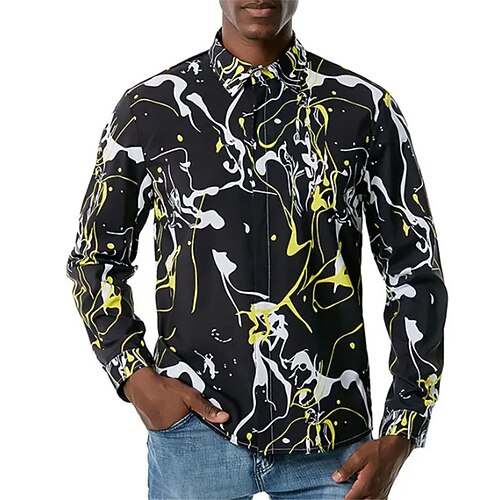 

Men's Shirt 3D Print Gradient Turndown Street Casual Button-Down Print Long Sleeve Tops Designer Casual Vintage Retro Black