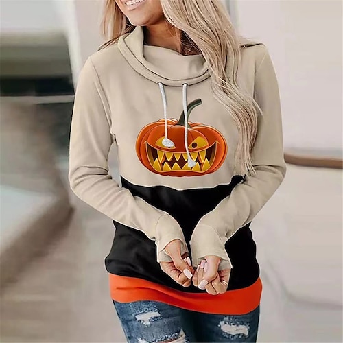 

Mujer Sudadera Con Capucha Pull-over Ropa de calle Casual Víspera de Todos los Santos 1 2 3 Calabaza Casual Con Capucha Manga Larga