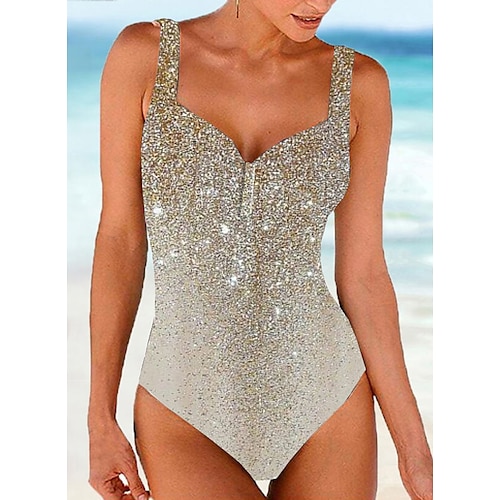 

Women's Swimwear One Piece Monokini Bathing Suits Normal Swimsuit High Waisted Solid Color Gold Padded V Wire Bathing Suits Sports Vacation Sexy / Strap / New / Strap