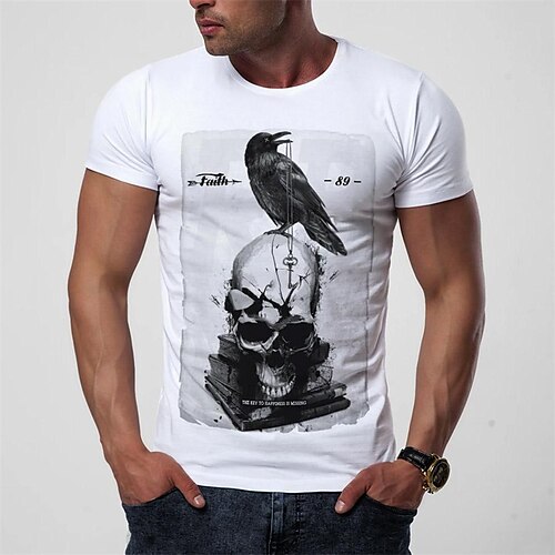 

Men's T shirt Tee Graphic Bird Crew Neck White Print Street Holiday Short Sleeve Clothing Apparel Fashion Designer Casual Comfortable