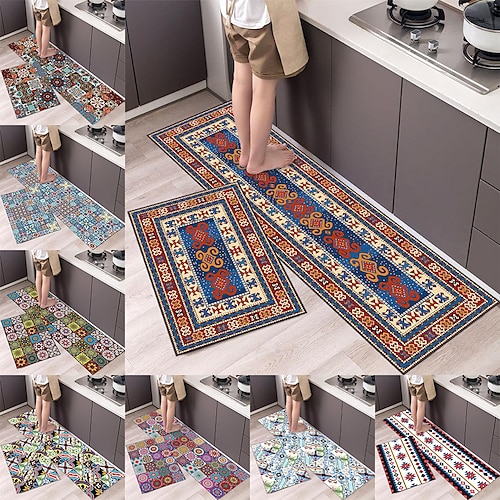 Boho Style Kitchen Mat Kitchen Rug Set of 2 Pcs,Perfect for Kitchen,  Bathroom, Living Room, Soft, Absorbent Microfiber Material, Non-Slip, Easy  Clean Machine Washable Floor Runner 2024 - $20.99
