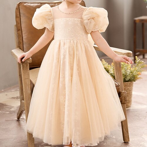 

Kids Little Girls' Dress Graphic Patterned A Line Dress Party Performance Bow Print Blue Beige Maxi Short Sleeve Princess Sweet Dresses Summer Regular Fit 1pcs 3-12 Years