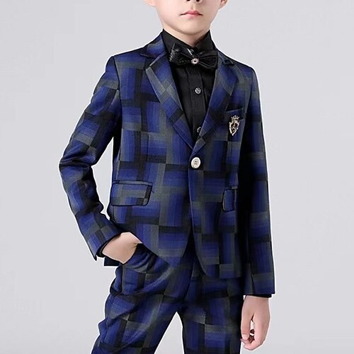 

Kids Boys FormalSet Clothing Set 5 Pieces Long Sleeve Royal Blue Plaid School Formal Gentle Preppy Style 3-12 Years