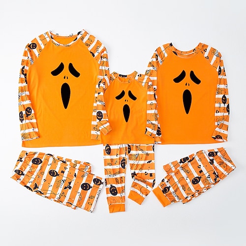 

Family Look Halloween Pajamas Skull Daily Orange Long Sleeve Daily Matching Outfits