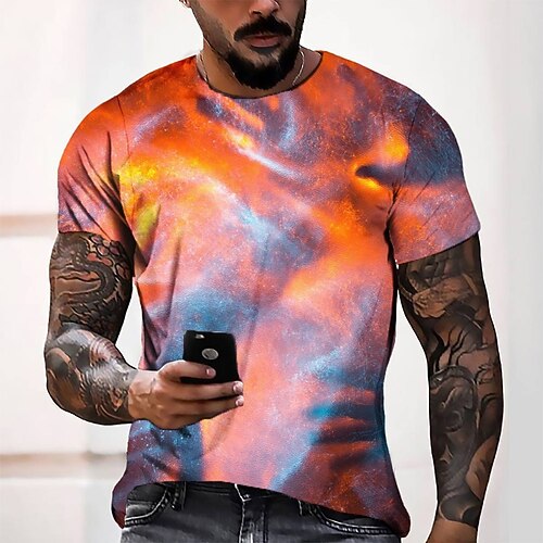 

Men's T shirt Tee Tee Graphic Round Neck Orange Short Sleeve 3D Print Casual Daily 3D Print Tops Fashion Cool Designer Comfortable / Summer / Summer
