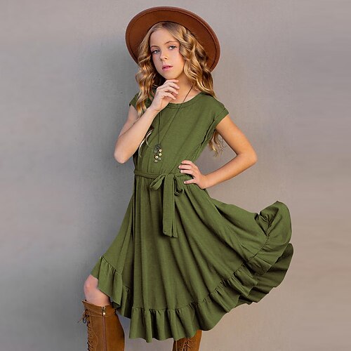 

Kids Little Girls' Dress Solid Colored A Line Dress Daily Ruched Black Pink Wine Above Knee Short Sleeve Princess Sweet Dresses Summer Regular Fit 1pcs 4-12 Years