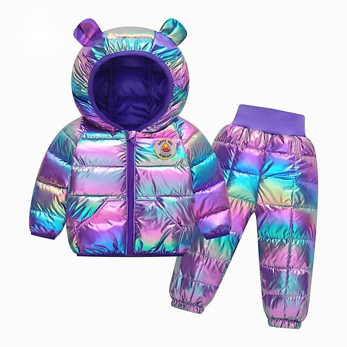

2 Pieces Kids Unisex PantsSet Clothing Set Outfit Solid Color Cartoon Long Sleeve Cotton Set Vacation Fashion Casual Winter Fall 1-5 Years Green Black Purple