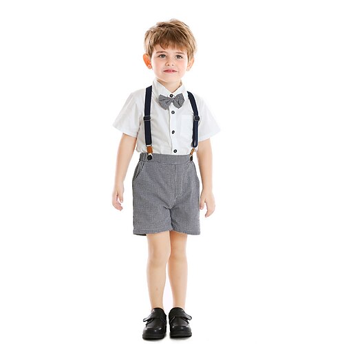

Kids Boys Shirt Shorts Clothing Set 2 Pieces Light Blue White Houndstooth Anniversary Formal Gentle Preppy Style 2-6 Years