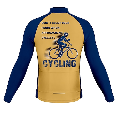 

21Grams Men's Cycling Jersey Long Sleeve Bike Top with 3 Rear Pockets Mountain Bike MTB Road Bike Cycling Breathable Quick Dry Moisture Wicking Reflective Strips White Yellow Graphic Honk Your Horn