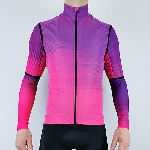 

21Grams Men's Cycling Jersey Long Sleeve Bike Top with 3 Rear Pockets Mountain Bike MTB Road Bike Cycling Breathable Quick Dry Moisture Wicking Reflective Strips Violet Gradient Polyester Spandex