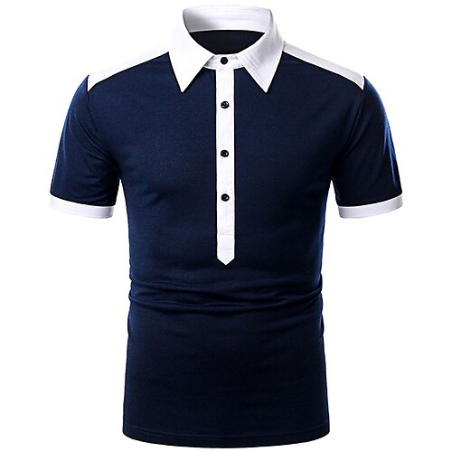 

Men's Collar Polo Shirt Golf Shirt Graphic Patchwork Turndown Navy Blue Street Daily Short Sleeve Button-Down Clothing Apparel Fashion Designer Casual Comfortable / Sports