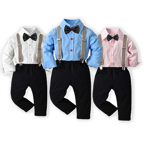 

2 Piezas Niños Chico Camisa y Pantalones Conjunto de Ropa Vestimenta Color sólido Manga Larga Algodón Establecer Amable Otoño Primavera 2-6 años Azul Piscina Rosa Blanco