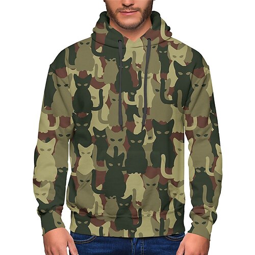 

Men's Unisex Hoodie Pullover Hoodie Sweatshirt Green Gray Hooded Cat Graphic Prints Pocket Print Sports & Outdoor Daily Sports 3D Print Basic Streetwear Casual Spring & Fall Clothing Apparel Hoodies