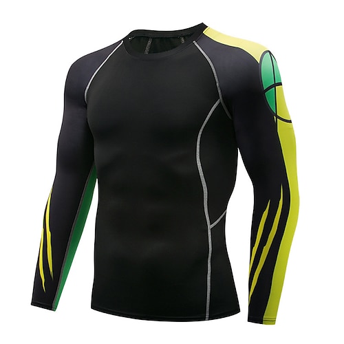 

Men's Compression Shirt Long Sleeve Compression Clothing Athletic Breathable Quick Dry Moisture Wicking Gym Workout Running Active Training Sportswear Activewear Graphic Light Brown Black Yellow
