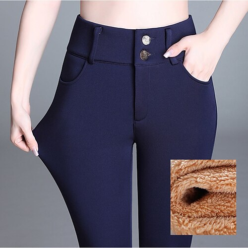 

Women's Fleece Pants Tights Pants Trousers Trousers Cotton Blend Fleece lined Royal Blue Black High Waist Fashion Daily Going out Stretchy Full Length Tummy Control Solid Color S M L XL XXL / Skinny