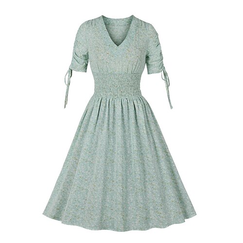 

Women's A Line Dress Floral Dress Knee Length Dress Light Green Short Sleeve Floral Ruched Print Fall Winter V Neck Modern 2022 S M L XL XXL