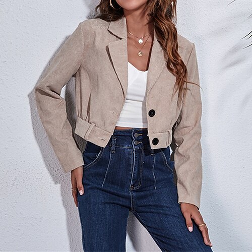 

Women's Casual Jacket Windproof Warm Outdoor Street Daily Vacation Button Corduroy Single Breasted Lapel Simple Chic & Modern Street Style Solid Color Regular Fit Outerwear Long Sleeve Winter Fall