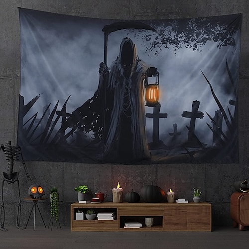 

Halloween Party Holiday Wall Tapestry Art Decor Blanket Curtain Picnic Tablecloth Hanging Home Bedroom Living Room Dorm Decoration Psychedelic Pumpkin Haunted Scary House Polyester