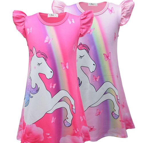 

Kids Little Girls' Dress Cartoon Unicorn A Line Dress Daily Vacation Pink Red Short Sleeve Beautiful Sweet Dresses Spring Summer Regular Fit 2-8 Years