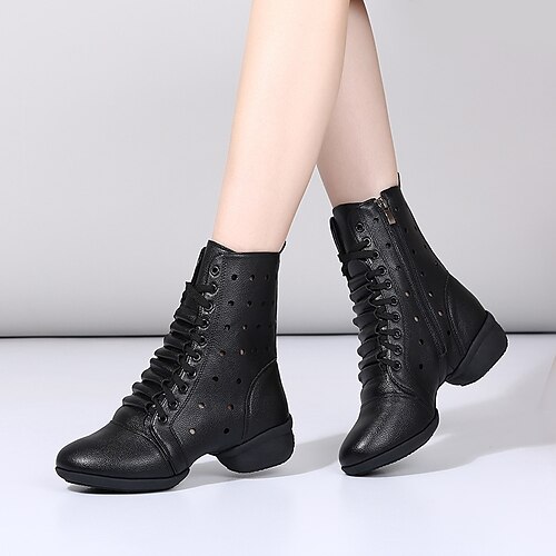 

Women's Dance Boots Dance Shoes Stage Practice Outdoor Ankle Boots Hollow-out Thick Heel Lace-up Adults' White Black Red